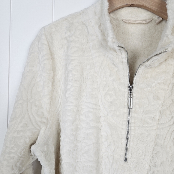 Large Soft Surroundings Ivory White Soft Pullover Sweater Half Zip Textured - Picture 2 of 9